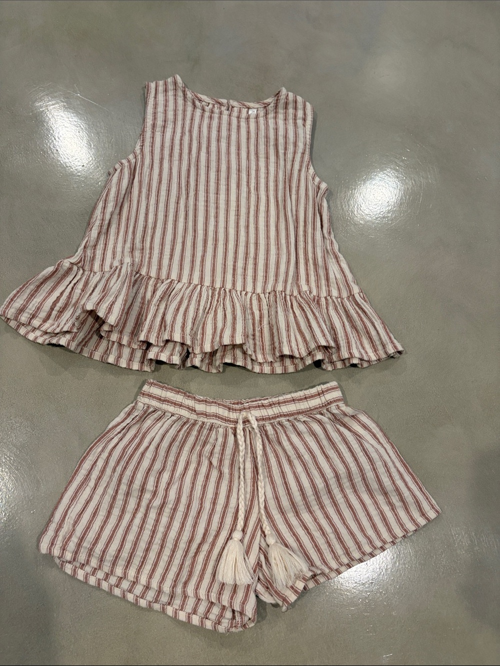 Striped Ruffle Tank and Drawstring Short Set - Pink Stripe